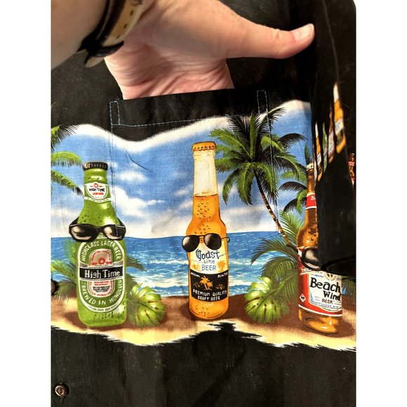 Hawaiian shirt Pacific Legend XL beer bottles palm trees made in Hawaii black - Picture 15 of 16